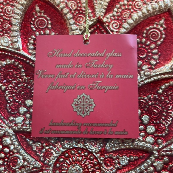 Villa Collection Handpainted Red Gold Floral Serving Decorative Bowl 13” Round - Picture 3 of 7